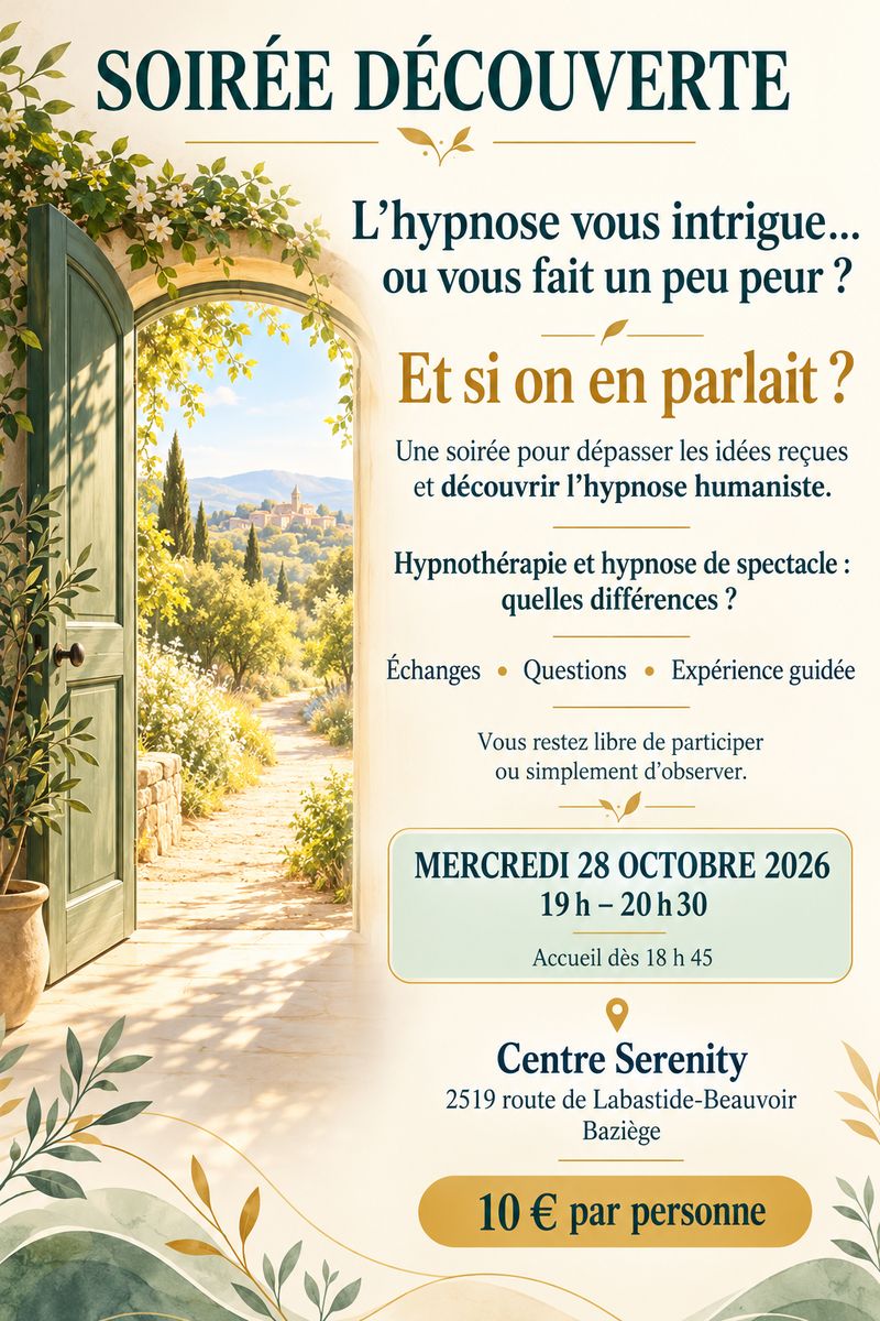 Affiche : Découvrir l'hypnose, mercredi 28 octobre